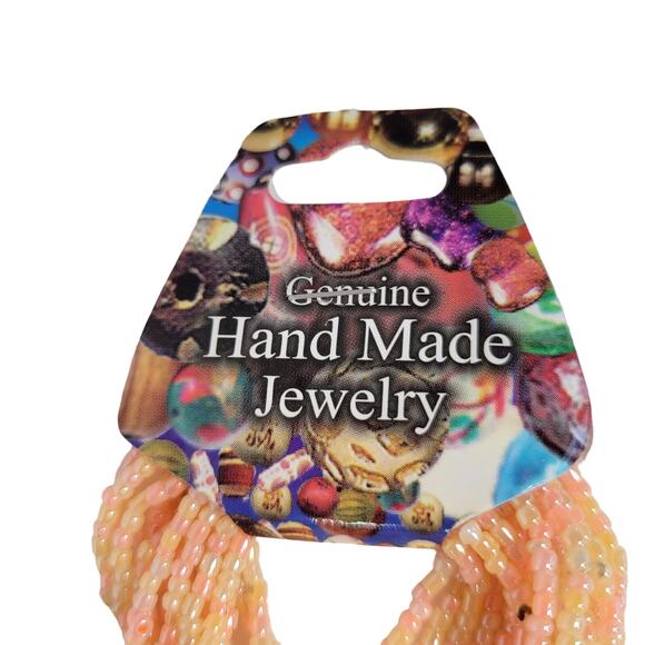 48" Long Peach Seed Bead Necklace Boho Multistrand India Handmade Jewelry NEW - Picture 3 of 7